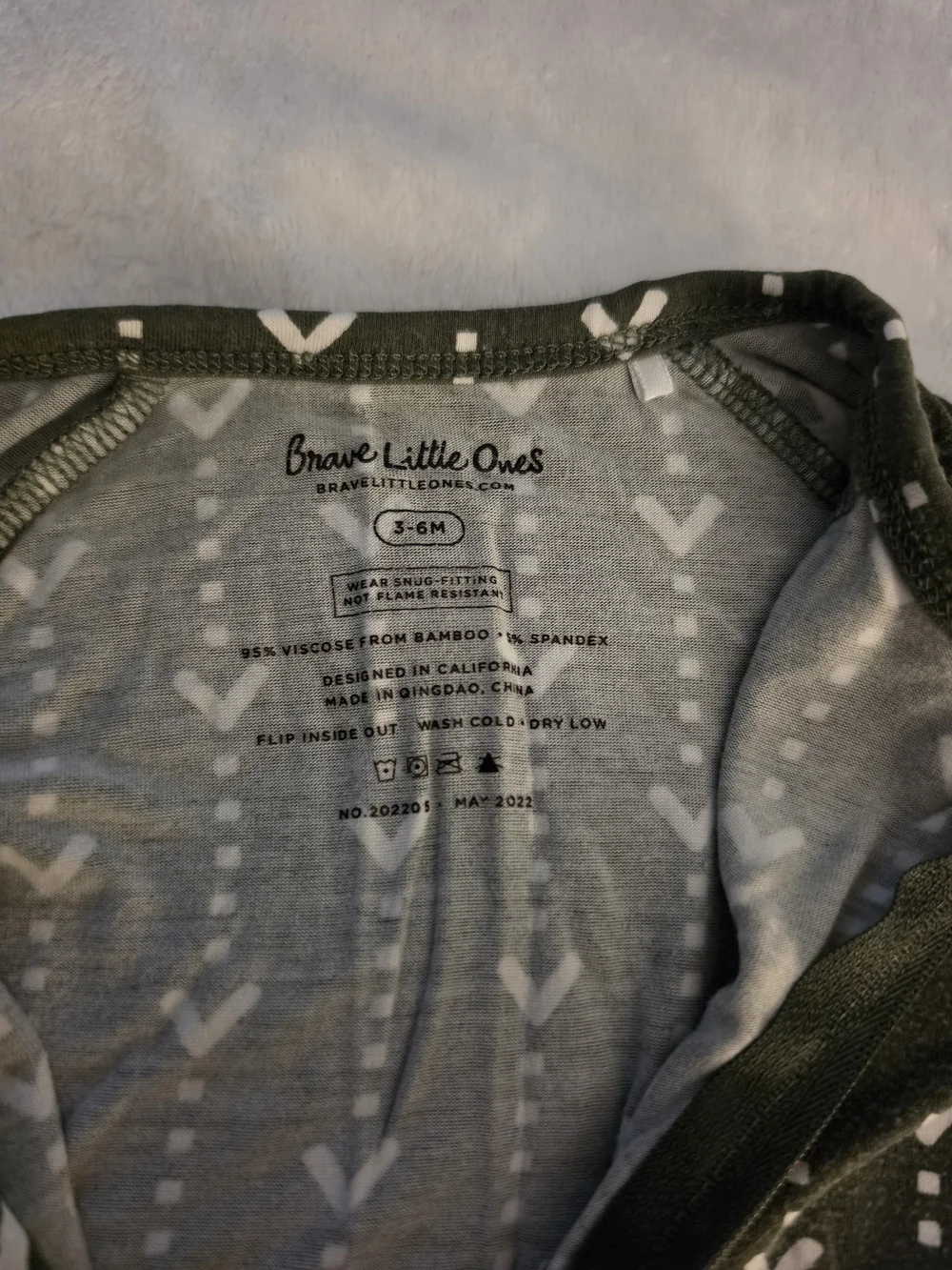 Brave Little Ones Olive Green Arrow Print Bamboo Zippy 3-6m